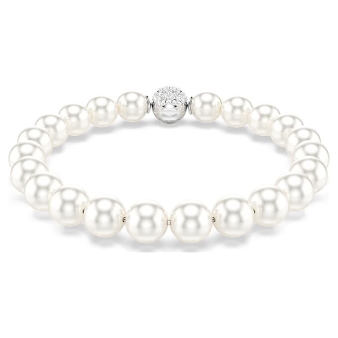Pulseira Matrix com pérolas de cristal, branca, banhada a ródio Pulseira Matrix com pérolas de cristal, branca, banhada a ródio