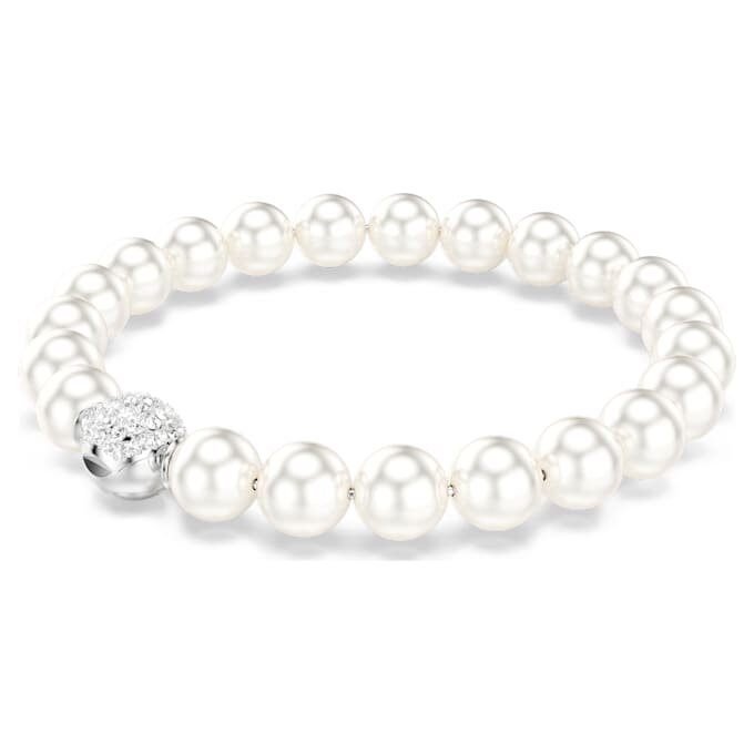 Pulseira Matrix com pérolas de cristal, branca, banhada a ródio Pulseira Matrix com pérolas de cristal, branca, banhada a ródio