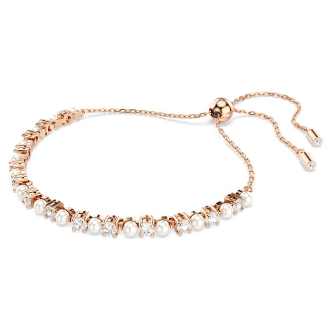 Pulseira Matrix com pérolas de cristal, cortes redondos, branca, banhada a ouro rosa Pulseira Matrix com pérolas de cristal, cortes redondos, branca, banhada a ouro rosa