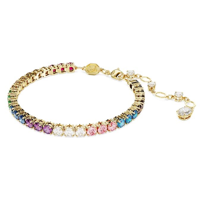 Pulseira Matrix Tennis com corte redondo, multicolorida, banhada a dourado Pulseira Matrix Tennis com corte redondo, multicolorida, banhada a dourado