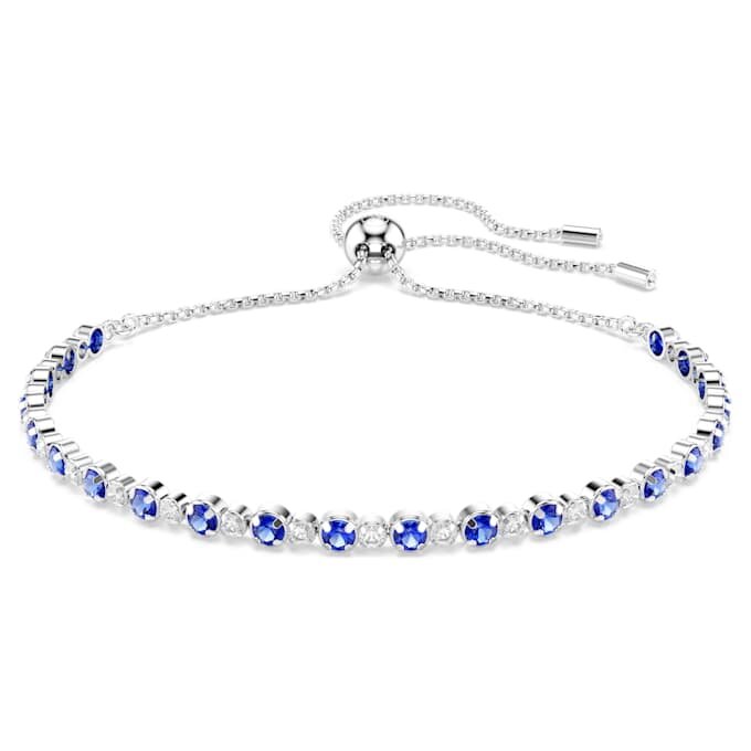 Pulseira Matrix Tennis com cortes redondos misturados, azul, banhada a ródio Pulseira Matrix Tennis com cortes redondos misturados, azul, banhada a ródio