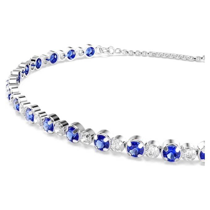 Pulseira Matrix Tennis com cortes redondos misturados, azul, banhada a ródio Pulseira Matrix Tennis com cortes redondos misturados, azul, banhada a ródio