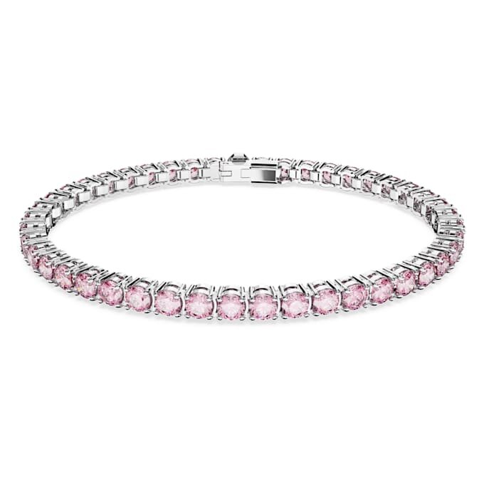 Pulseira Matrix Tennis com pedras de corte redondo, rosa, banhada a ródio Pulseira Matrix Tennis com pedras de corte redondo, rosa, banhada a ródio
