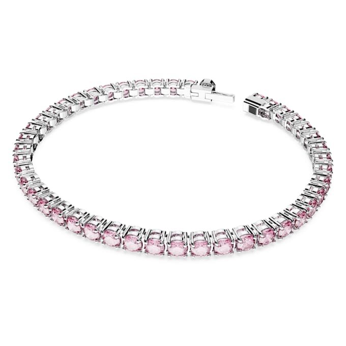 Pulseira Matrix Tennis com pedras de corte redondo, rosa, banhada a ródio Pulseira Matrix Tennis com pedras de corte redondo, rosa, banhada a ródio