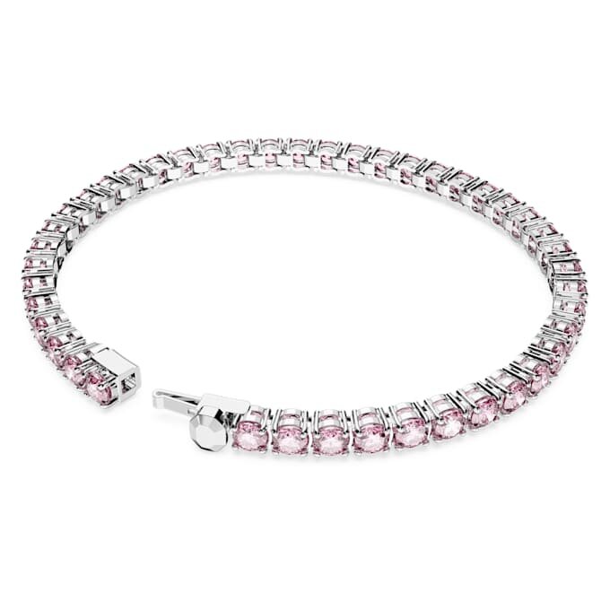 Pulseira Matrix Tennis com pedras de corte redondo, rosa, banhada a ródio Pulseira Matrix Tennis com pedras de corte redondo, rosa, banhada a ródio