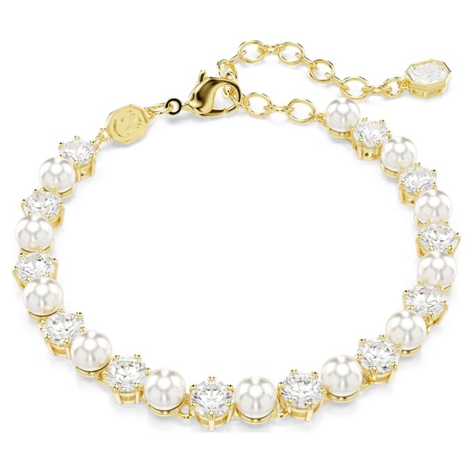 Pulseira Matrix Tennis com pérolas de cristal, corte redondo, branca, banhada a ouro Pulseira Matrix Tennis com pérolas de cristal, corte redondo, branca, banhada a ouro