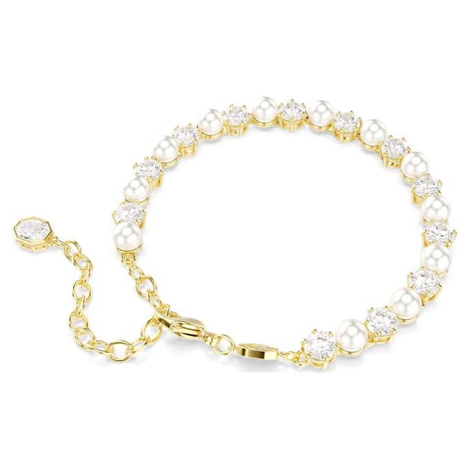 Pulseira Matrix Tennis com pérolas de cristal, corte redondo, branca, banhada a ouro Pulseira Matrix Tennis com pérolas de cristal, corte redondo, branca, banhada a ouro