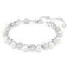 Pulseira Matrix Tennis com pérolas de cristal, corte redondo, branca, banhada a ródio Pulseira Matrix Tennis com pérolas de cristal, corte redondo, branca, banhada a ródio
