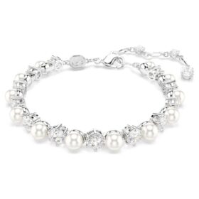 Pulseira Matrix Tennis com pérolas de cristal, corte redondo, branca, banhada a ródio Pulseira Matrix Tennis com pérolas de cristal, corte redondo, branca, banhada a ródio