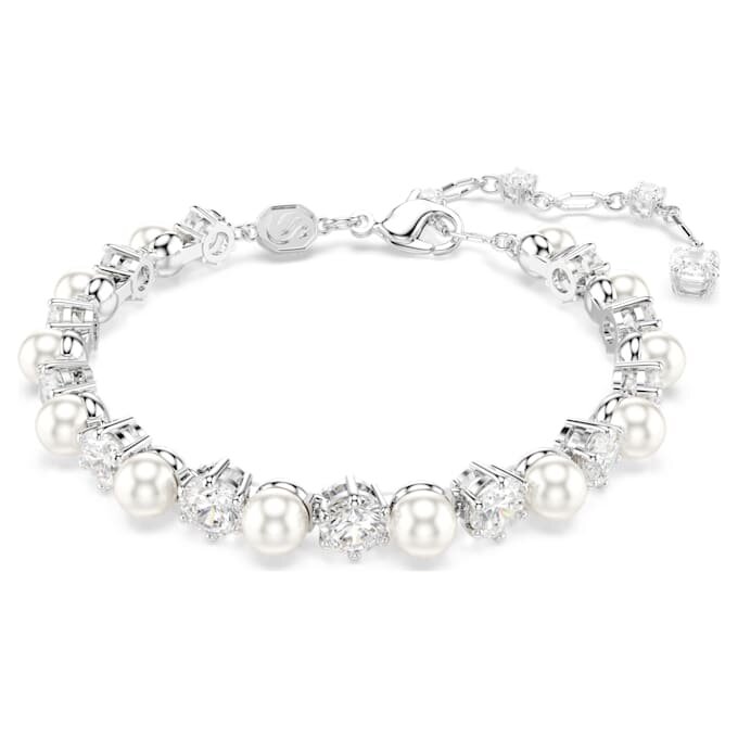Pulseira Matrix Tennis com pérolas de cristal, corte redondo, branca, banhada a ródio Pulseira Matrix Tennis com pérolas de cristal, corte redondo, branca, banhada a ródio