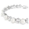 Pulseira Matrix Tennis com pérolas de cristal, corte redondo, branca, banhada a ródio Pulseira Matrix Tennis com pérolas de cristal, corte redondo, branca, banhada a ródio