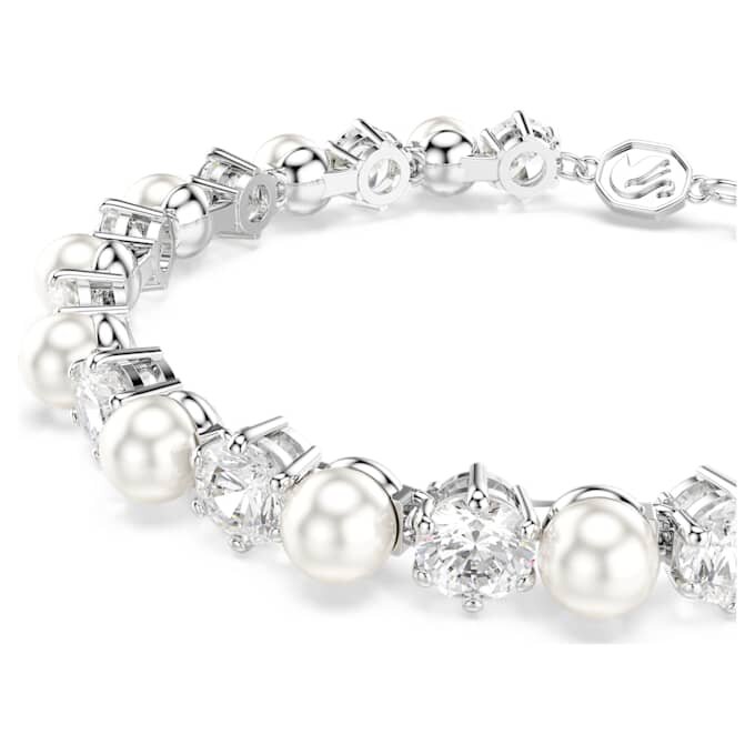 Pulseira Matrix Tennis com pérolas de cristal, corte redondo, branca, banhada a ródio Pulseira Matrix Tennis com pérolas de cristal, corte redondo, branca, banhada a ródio