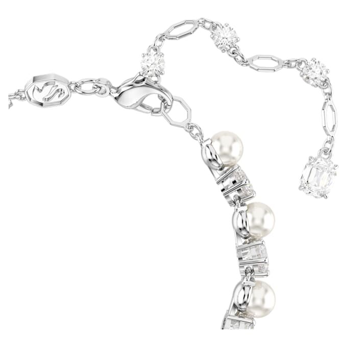 Pulseira Matrix Tennis com pérolas de cristal, corte redondo, branca, banhada a ródio Pulseira Matrix Tennis com pérolas de cristal, corte redondo, branca, banhada a ródio