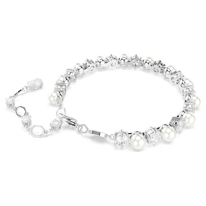 Pulseira Matrix Tennis com pérolas de cristal, corte redondo, branca, banhada a ródio Pulseira Matrix Tennis com pérolas de cristal, corte redondo, branca, banhada a ródio