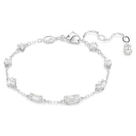 Pulseira Mesmera com cortes mistos, design disperso, branca, banhada a ródio Pulseira Mesmera com cortes mistos, design disperso, branca, banhada a ródio
