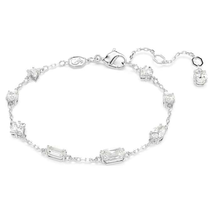 Pulseira Mesmera com cortes mistos, design disperso, branca, banhada a ródio Pulseira Mesmera com cortes mistos, design disperso, branca, banhada a ródio