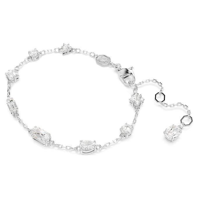 Pulseira Mesmera com cortes mistos, design disperso, branca, banhada a ródio Pulseira Mesmera com cortes mistos, design disperso, branca, banhada a ródio