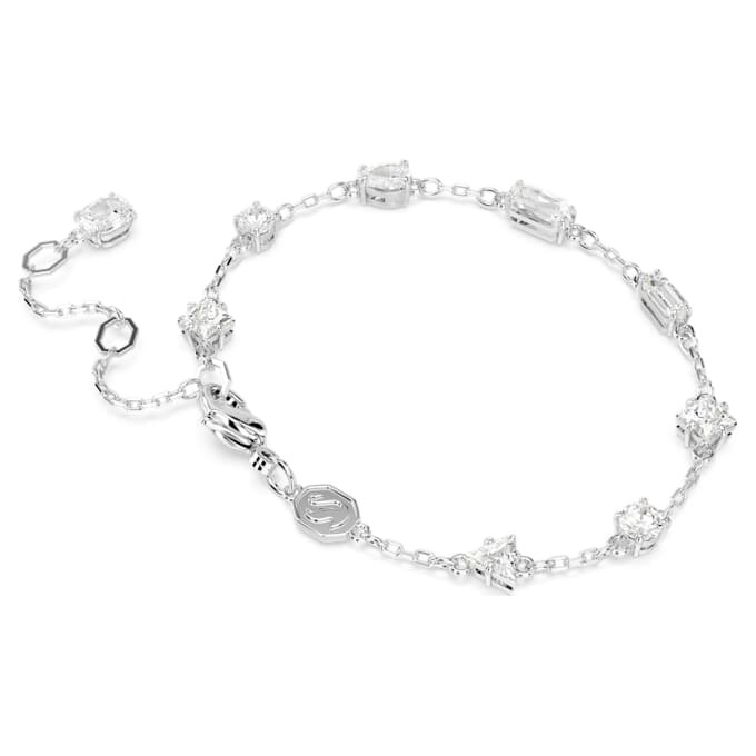 Pulseira Mesmera com cortes mistos, design disperso, branca, banhada a ródio Pulseira Mesmera com cortes mistos, design disperso, branca, banhada a ródio