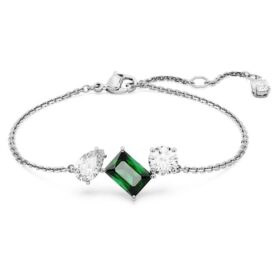 Pulseira Mesmera com cortes mistos, verde, banhada a ródio Pulseira Mesmera com cortes mistos, verde, banhada a ródio