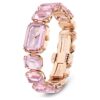 Pulseira-relógio com cristais de corte octogonal, cor-de-rosa, acabamento em tom de ouro rosa Pulseira-relógio com cristais de corte octogonal, cor-de-rosa, acabamento em tom de ouro rosa
