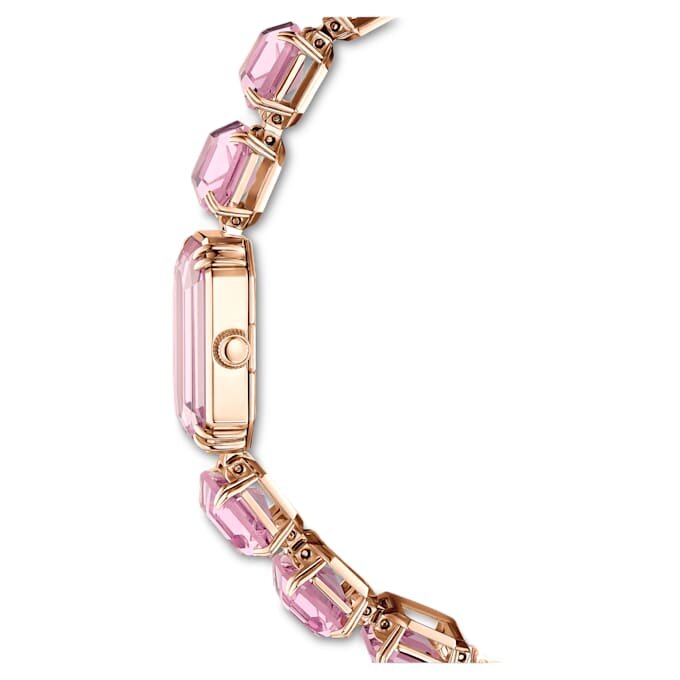 Pulseira-relógio com cristais de corte octogonal, cor-de-rosa, acabamento em tom de ouro rosa Pulseira-relógio com cristais de corte octogonal, cor-de-rosa, acabamento em tom de ouro rosa