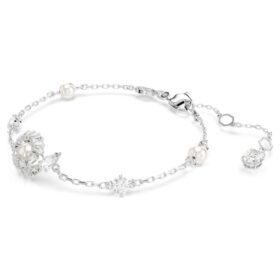 Pulseira Serpente com Pérola de Cristal, Cortes Mistos, Ano da Serpente, Branca, Banhada a Ródio Pulseira Serpente com Pérola de Cristal, Cortes Mistos, Ano da Serpente, Branca, Banhada a Ródio