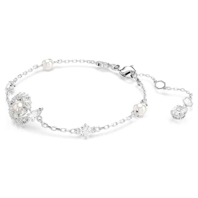 Pulseira Serpente com Pérola de Cristal, Cortes Mistos, Ano da Serpente, Branca, Banhada a Ródio Pulseira Serpente com Pérola de Cristal, Cortes Mistos, Ano da Serpente, Branca, Banhada a Ródio