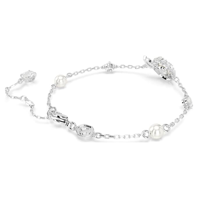Pulseira Serpente com Pérola de Cristal, Cortes Mistos, Ano da Serpente, Branca, Banhada a Ródio Pulseira Serpente com Pérola de Cristal, Cortes Mistos, Ano da Serpente, Branca, Banhada a Ródio