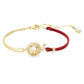 Pulseira Serpente com Pérolas de Cristal, Cortes Mistos, Ano da Serpente, Vermelho, Banhada a Ouro Pulseira Serpente com Pérolas de Cristal, Cortes Mistos, Ano da Serpente, Vermelho, Banhada a Ouro
