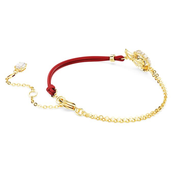 Pulseira Serpente com Pérolas de Cristal, Cortes Mistos, Ano da Serpente, Vermelho, Banhada a Ouro Pulseira Serpente com Pérolas de Cristal, Cortes Mistos, Ano da Serpente, Vermelho, Banhada a Ouro
