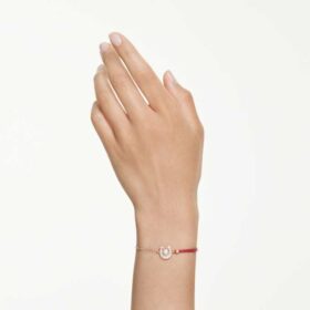 Pulseira Symbolica com pérola de cristal, pavé, ferradura, branca, banhada a ouro rosa
