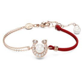 Pulseira Symbolica com pérola de cristal, pavé, ferradura, branca, banhada a ouro rosa