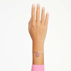 Pulseira Teddy com Pérola de Cristal, Urso, Rosa, Banho em Tom de Ouro-Rosa