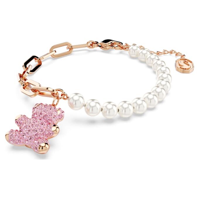 Pulseira Teddy com Pérola de Cristal, Urso, Rosa, Banho em Tom de Ouro-Rosa Pulseira Teddy com Pérola de Cristal, Urso, Rosa, Banho em Tom de Ouro-Rosa
