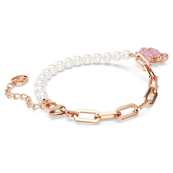 Pulseira Teddy com Pérola de Cristal, Urso, Rosa, Banho em Tom de Ouro-Rosa Pulseira Teddy com Pérola de Cristal, Urso, Rosa, Banho em Tom de Ouro-Rosa