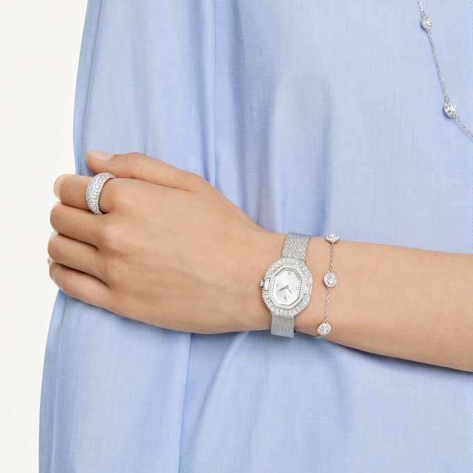 Pulseira Una Angelic com motivos de corte redondo e dupla face, branca, banhada a ródio Pulseira Una Angelic com motivos de corte redondo e dupla face, branca, banhada a ródio