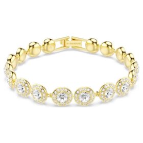 Pulseira Una Angelic, corte redondo, pavé, tamanho médio, branca, banhada a dourado Pulseira Una Angelic, corte redondo, pavé, tamanho médio, branca, banhada a dourado