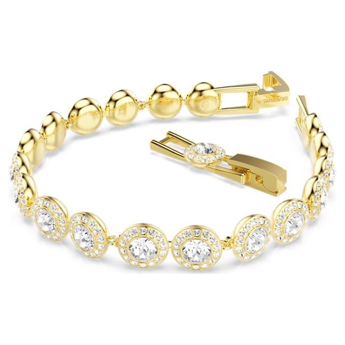 Pulseira Una Angelic, corte redondo, pavé, tamanho médio, branca, banhada a dourado Pulseira Una Angelic, corte redondo, pavé, tamanho médio, branca, banhada a dourado
