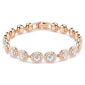 Pulseira Una Angelic, corte redondo, pavé, tamanho médio, branca, banhada a ouro rosa Pulseira Una Angelic, corte redondo, pavé, tamanho médio, branca, banhada a ouro rosa