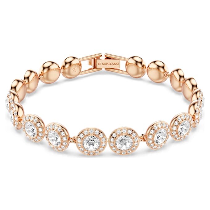 Pulseira Una Angelic, corte redondo, pavé, tamanho médio, branca, banhada a ouro rosa Pulseira Una Angelic, corte redondo, pavé, tamanho médio, branca, banhada a ouro rosa