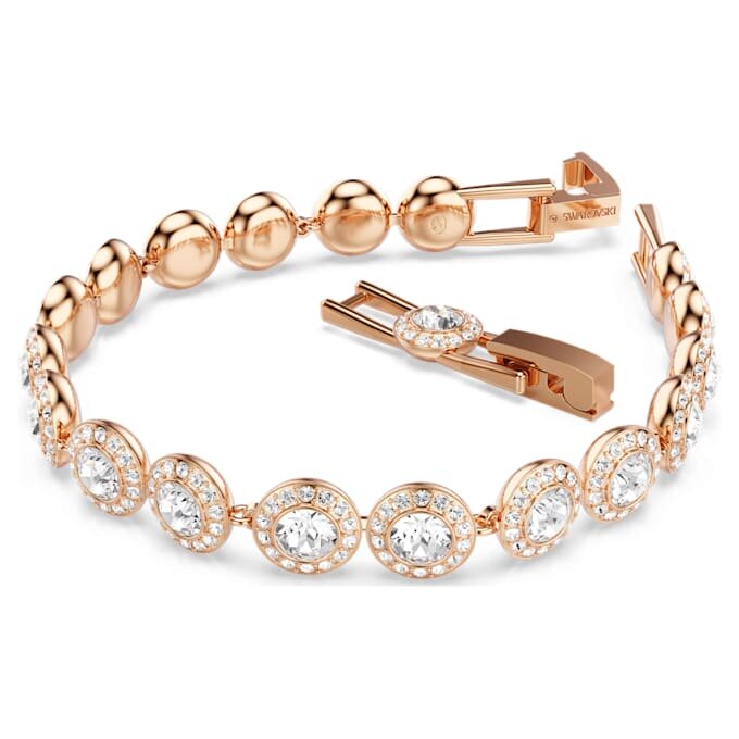 Pulseira Una Angelic, corte redondo, pavé, tamanho médio, branca, banhada a ouro rosa Pulseira Una Angelic, corte redondo, pavé, tamanho médio, branca, banhada a ouro rosa