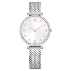 Relógio Clarica Swiss Made, pulseira em metal, tom prateado, aço inoxidável