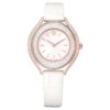 Relógio Crystalline Aura «Swiss Made», bracelete em couro, branco, acabamento em tom de ouro rosa Relógio Crystalline Aura «Swiss Made», bracelete em couro, branco, acabamento em tom de ouro rosa