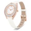 Relógio Crystalline Aura «Swiss Made», bracelete em couro, branco, acabamento em tom de ouro rosa Relógio Crystalline Aura «Swiss Made», bracelete em couro, branco, acabamento em tom de ouro rosa