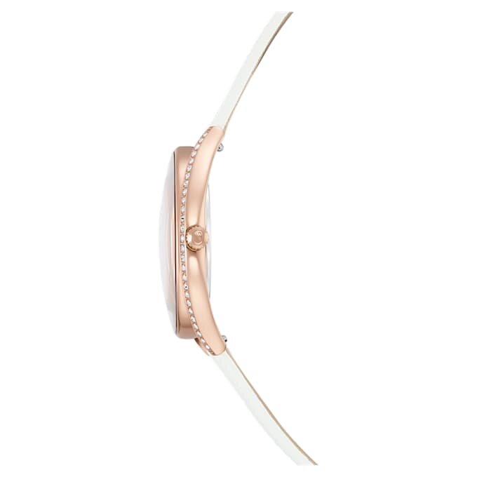 Relógio Crystalline Aura «Swiss Made», bracelete em couro, branco, acabamento em tom de ouro rosa Relógio Crystalline Aura «Swiss Made», bracelete em couro, branco, acabamento em tom de ouro rosa