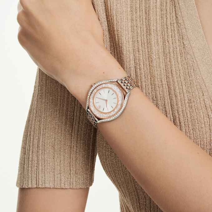 Relógio Crystalline Aura «Swiss Made», bracelete em metal, tom ouro-rosa, acabamento em metais misturados Relógio Crystalline Aura «Swiss Made», bracelete em metal, tom ouro-rosa, acabamento em metais misturados