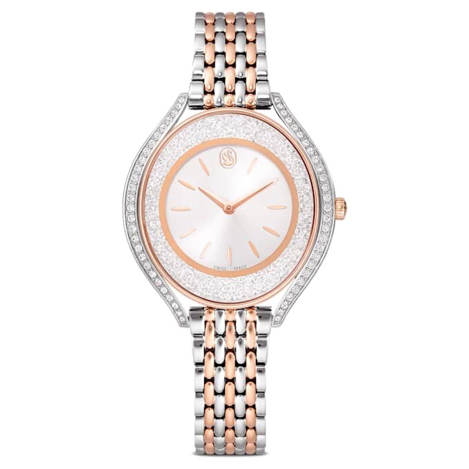 Relógio Crystalline Aura «Swiss Made», bracelete em metal, tom ouro-rosa, acabamento em metais misturados Relógio Crystalline Aura «Swiss Made», bracelete em metal, tom ouro-rosa, acabamento em metais misturados