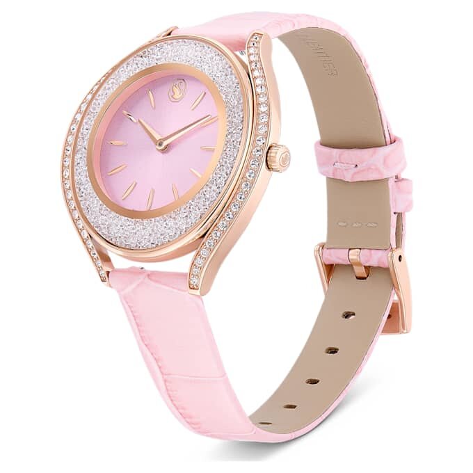 Relógio Crystalline Aura «Swiss Made», bracelete em pele, cor-de-rosa, acabamento em tom de ouro rosa Relógio Crystalline Aura «Swiss Made», bracelete em pele, cor-de-rosa, acabamento em tom de ouro rosa