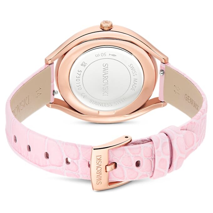 Relógio Crystalline Aura «Swiss Made», bracelete em pele, cor-de-rosa, acabamento em tom de ouro rosa Relógio Crystalline Aura «Swiss Made», bracelete em pele, cor-de-rosa, acabamento em tom de ouro rosa