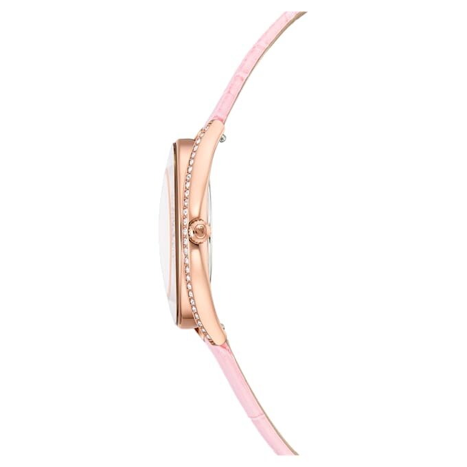 Relógio Crystalline Aura «Swiss Made», bracelete em pele, cor-de-rosa, acabamento em tom de ouro rosa Relógio Crystalline Aura «Swiss Made», bracelete em pele, cor-de-rosa, acabamento em tom de ouro rosa
